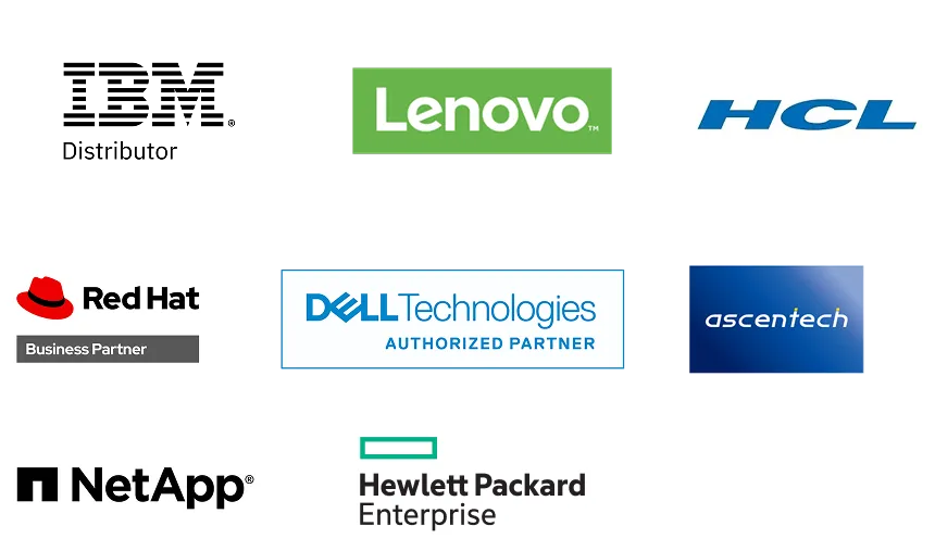 IBM、Lenovo、HCL、Red Hat、Dell、ascentech、NetApp、HPEなどを取り扱っています