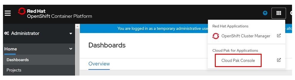 Cloud Pak for Applications - Cloud Pak Console
